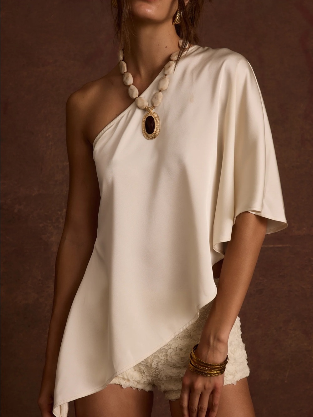 12th Tribe Anya Ivory One Shoulder Asymmetric Top